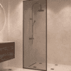 Fully framed fixed shower screen Hietakari Vetro 501, black fittings, grey tinted glass