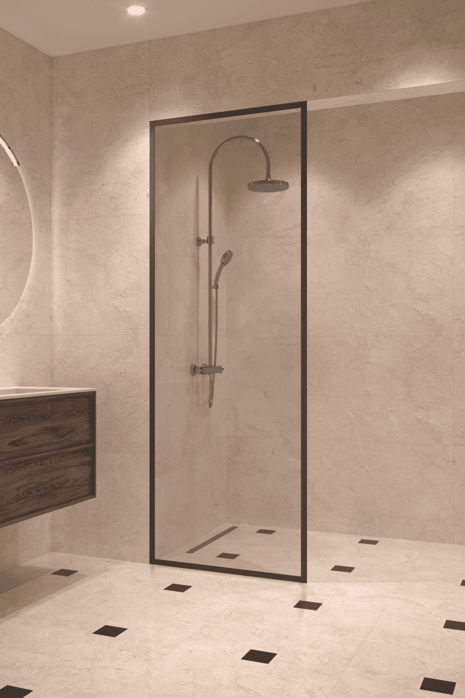 Fully framed fixed shower screen Hietakari Vetro 501, black fittings, clear glass