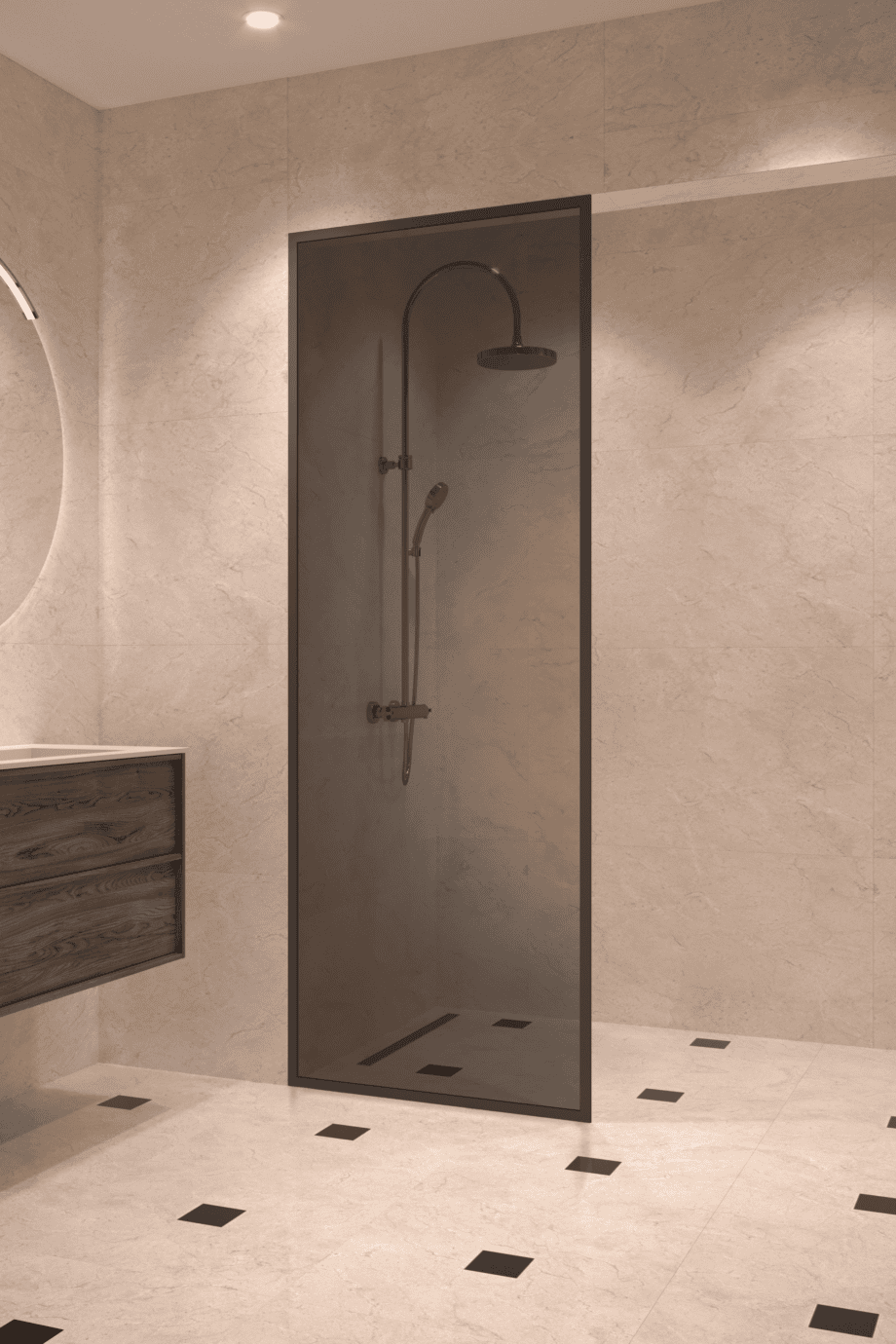 Fully framed fixed shower screen Hietakari Vetro 501, black fittings, black glass