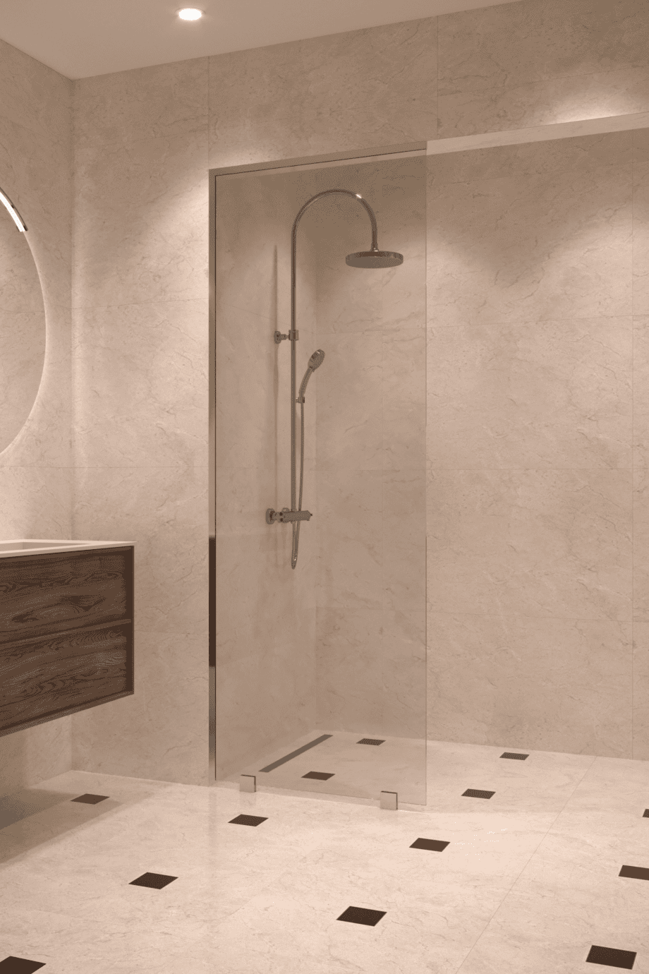 Partially framed fixed shower screen Hietakari Vetro 502, chrome fittings, clear glass