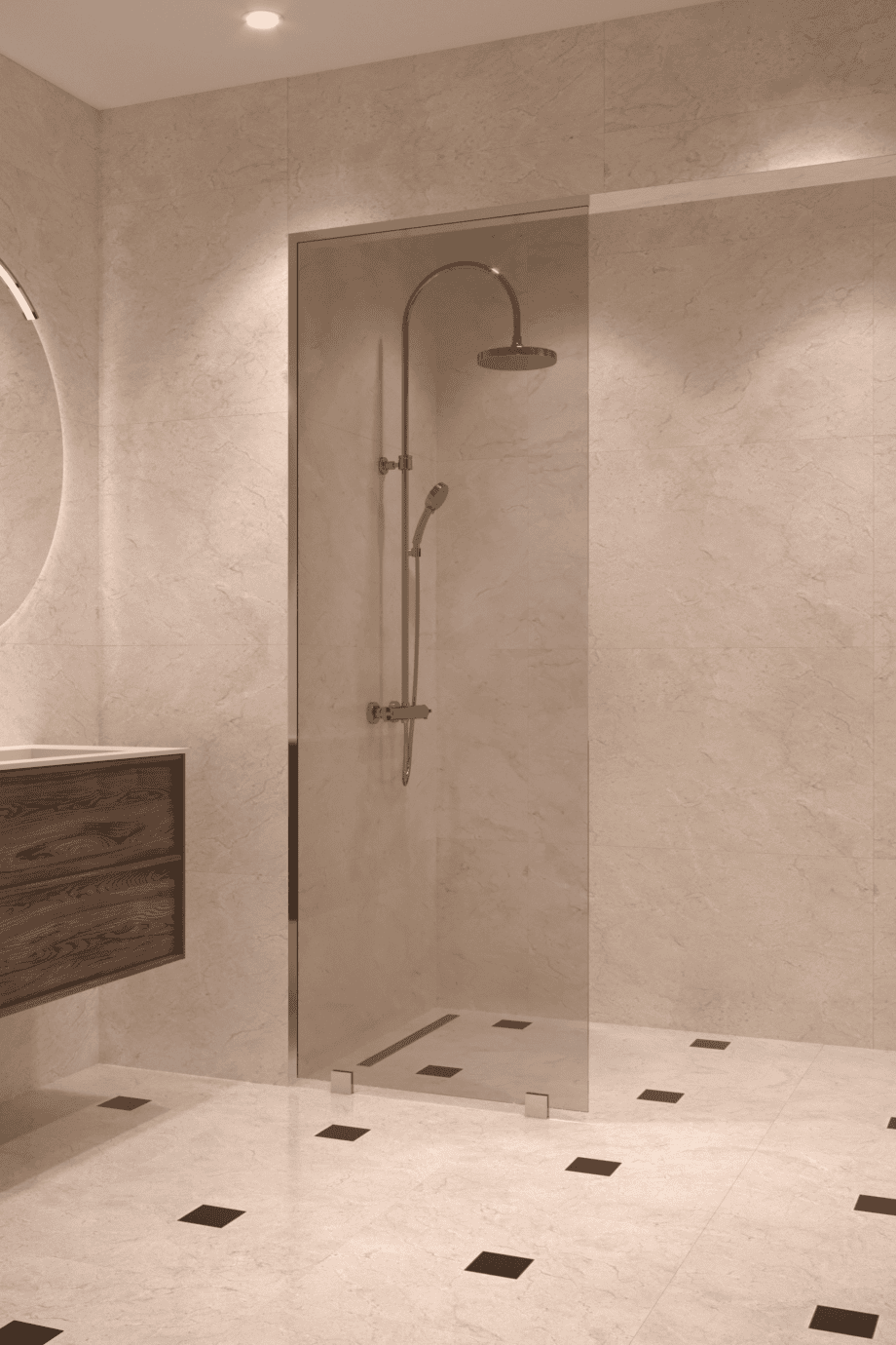 Partially framed fixed shower screen Hietakari Vetro 502, chrome fittings, bronze tinted glass