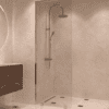 Partially framed fixed shower screen Hietakari Vetro 502, chrome fittings, super bright glass