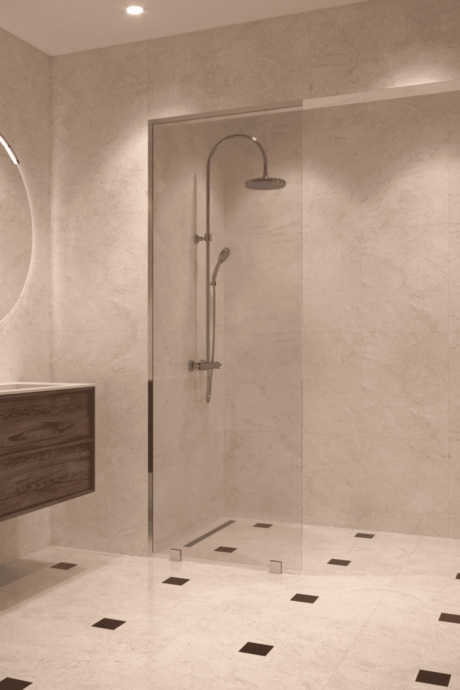 Partially framed fixed shower screen Hietakari Vetro 502, chrome fittings, super bright glass