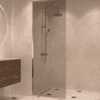 Partially framed fixed shower screen Hietakari Vetro 502, brass fittings, grey tinted glass