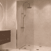 Partially framed fixed shower screen Hietakari Vetro 502, brass fittings, clear glass