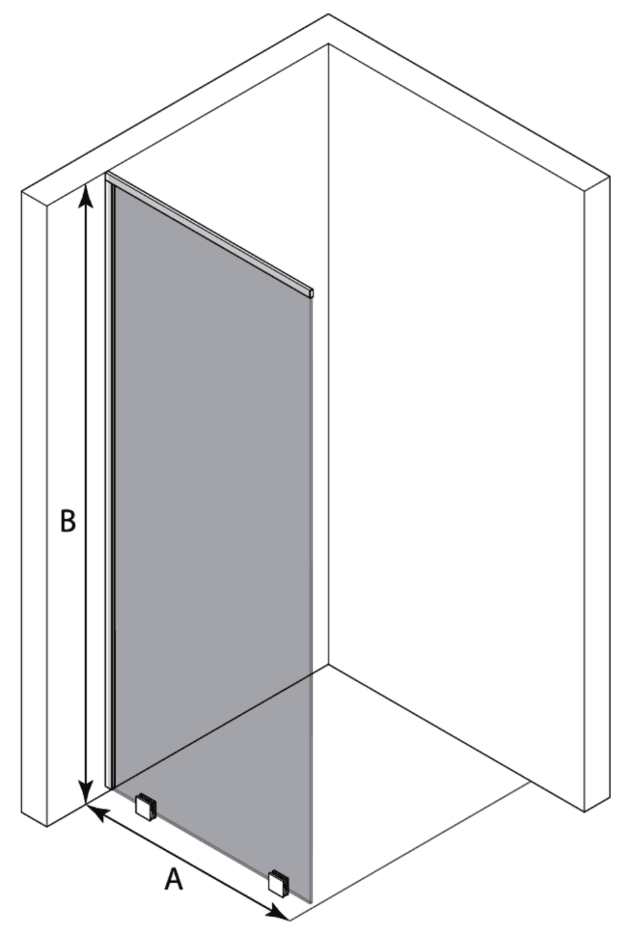 Partially framed fixed shower screen Hietakari Vetro 502 – dimension drawing