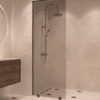 Partially framed fixed shower screen Hietakari Vetro 502, black fittings, grey tinted glass