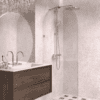 Arched fixed shower screen Hietakari Vetro 509, brass fittings, super bright glass Arched fixed shower screen Hietakari Vetro 509, brass fittings, super bright glass