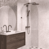 Arched fixed shower screen Hietakari Vetro 509, black fittings, clear glass Arched fixed shower screen Hietakari Vetro 509, black fittings, clear glass