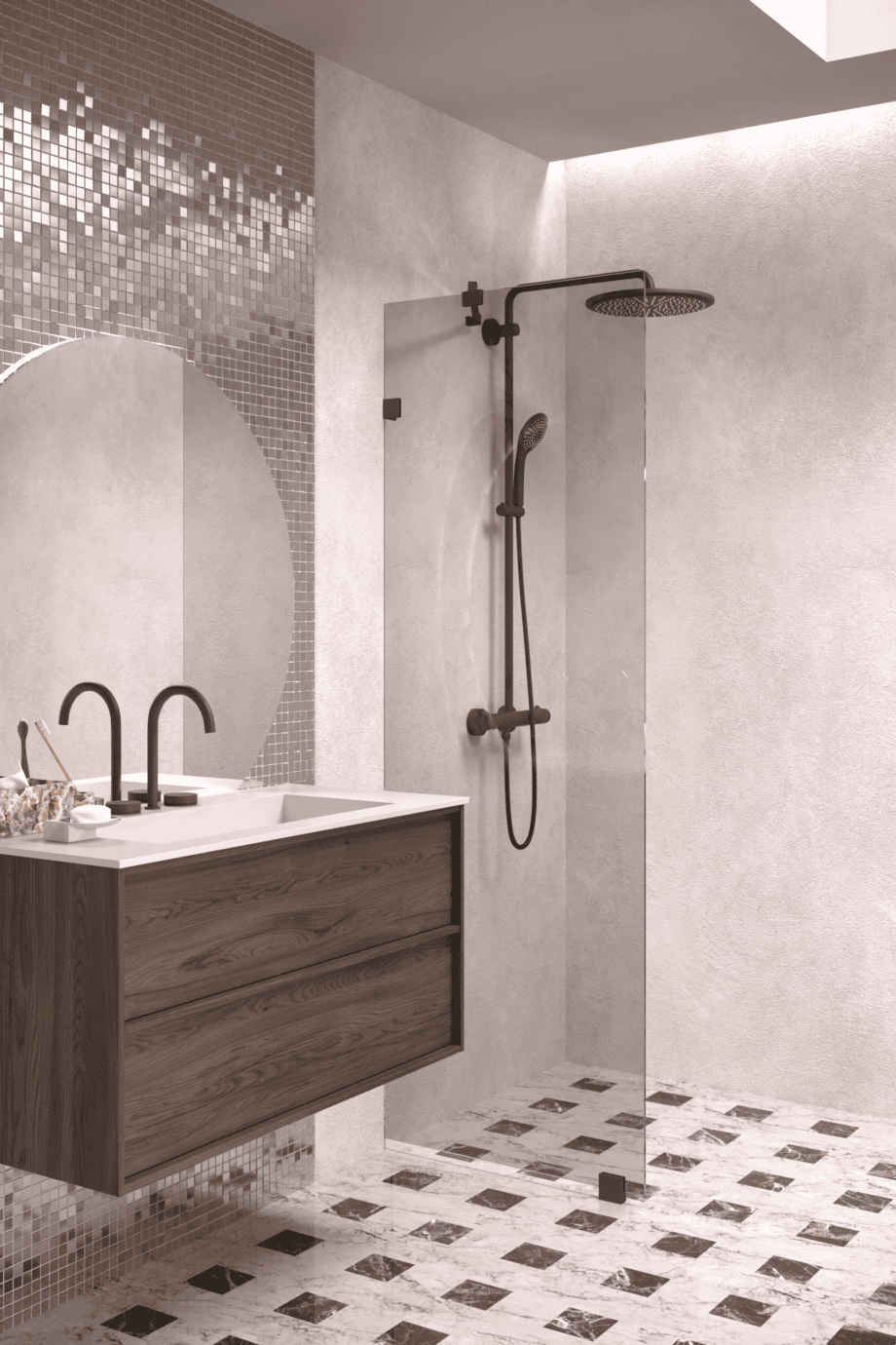 Fixed shower screen Hietakari Vetro 511, Cocoa fittings, grey tinted glass