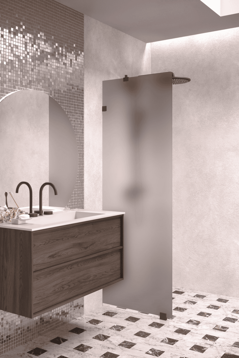 Fixed shower screen Hietakari Vetro 511, Cocoa fittings, grey satin glass
