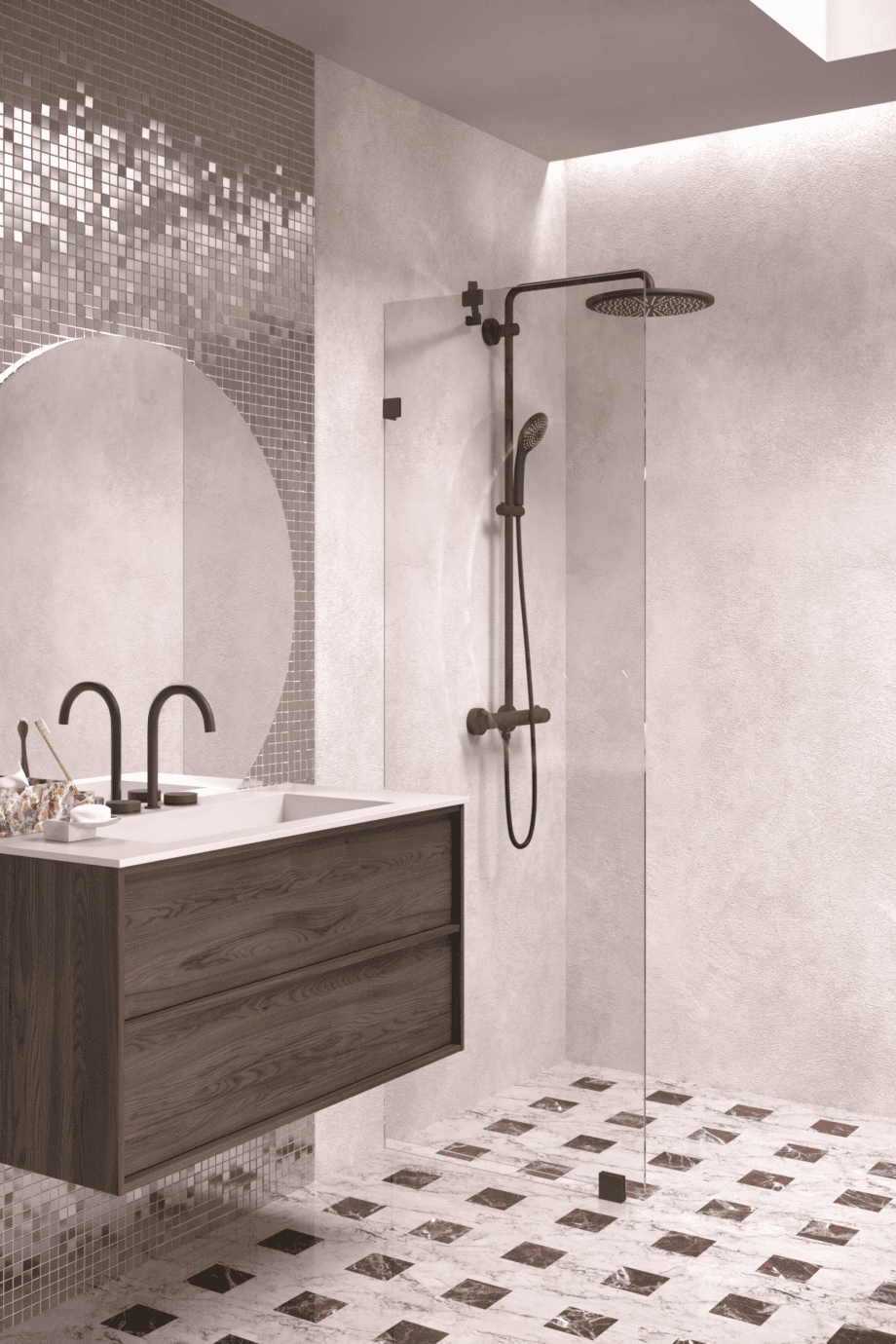 Fixed shower screen Hietakari Vetro 511, Cocoa fittings, clear glass