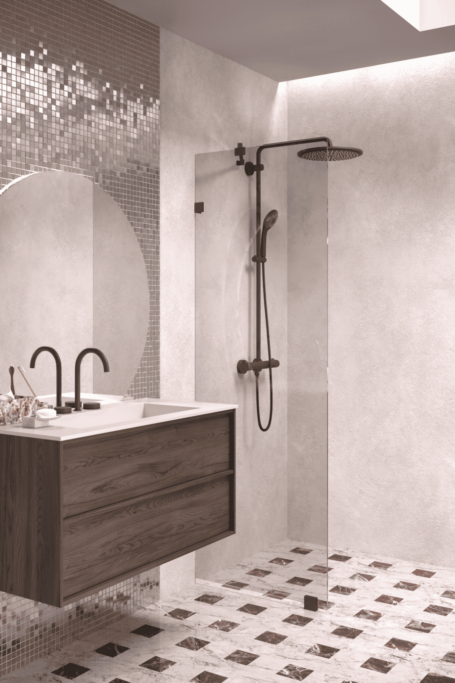 Fixed shower screen Hietakari Vetro 511, Cocoa fittings, bronze tinted glass