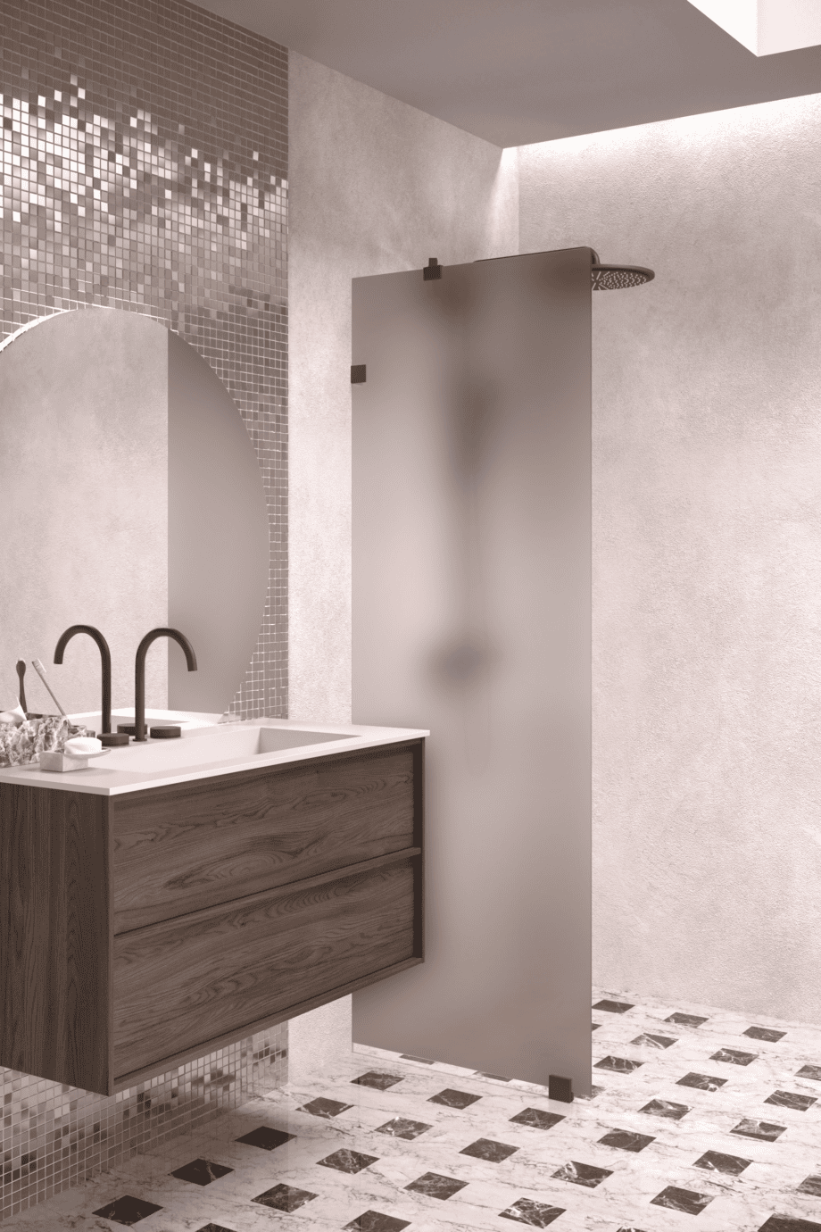 Fixed shower screen Hietakari Vetro 511, Cocoa fittings, brown satin glass