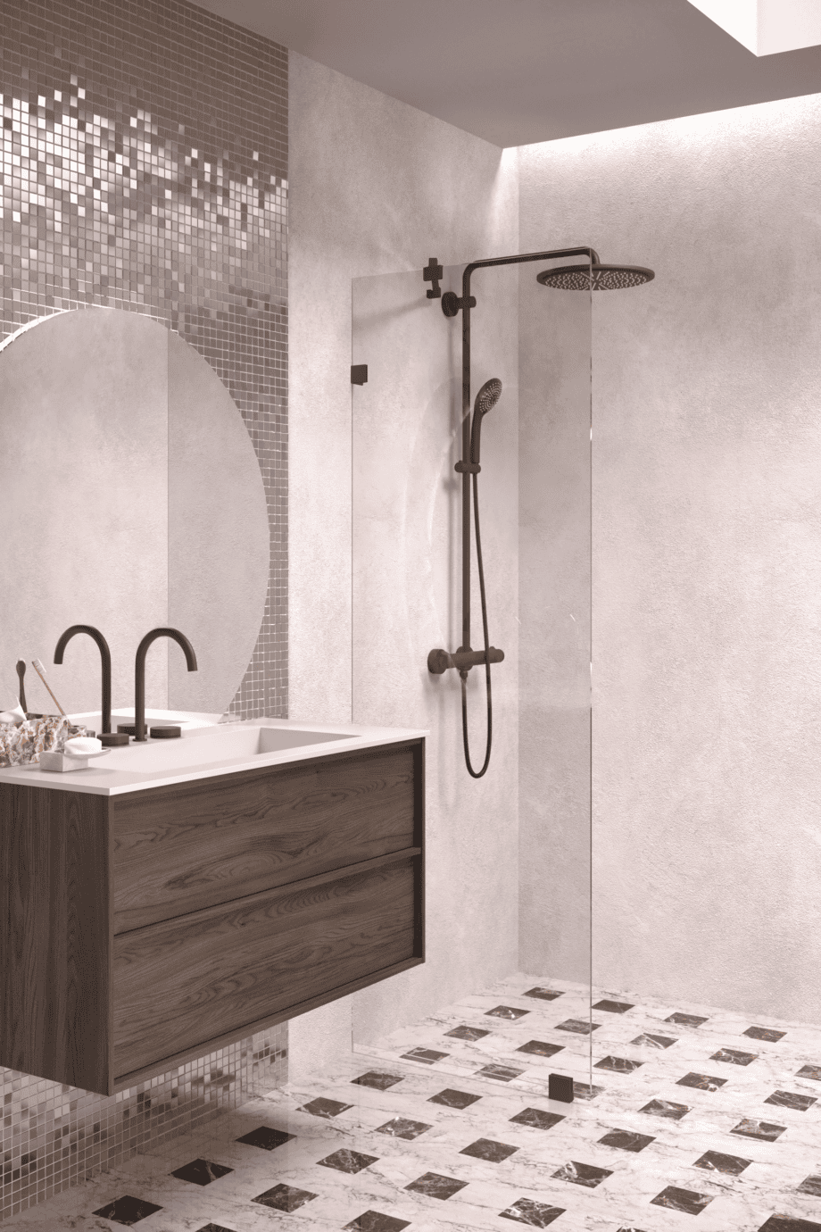 Fixed shower screen Hietakari Vetro 511, Cocoa fittings, super bright glass
