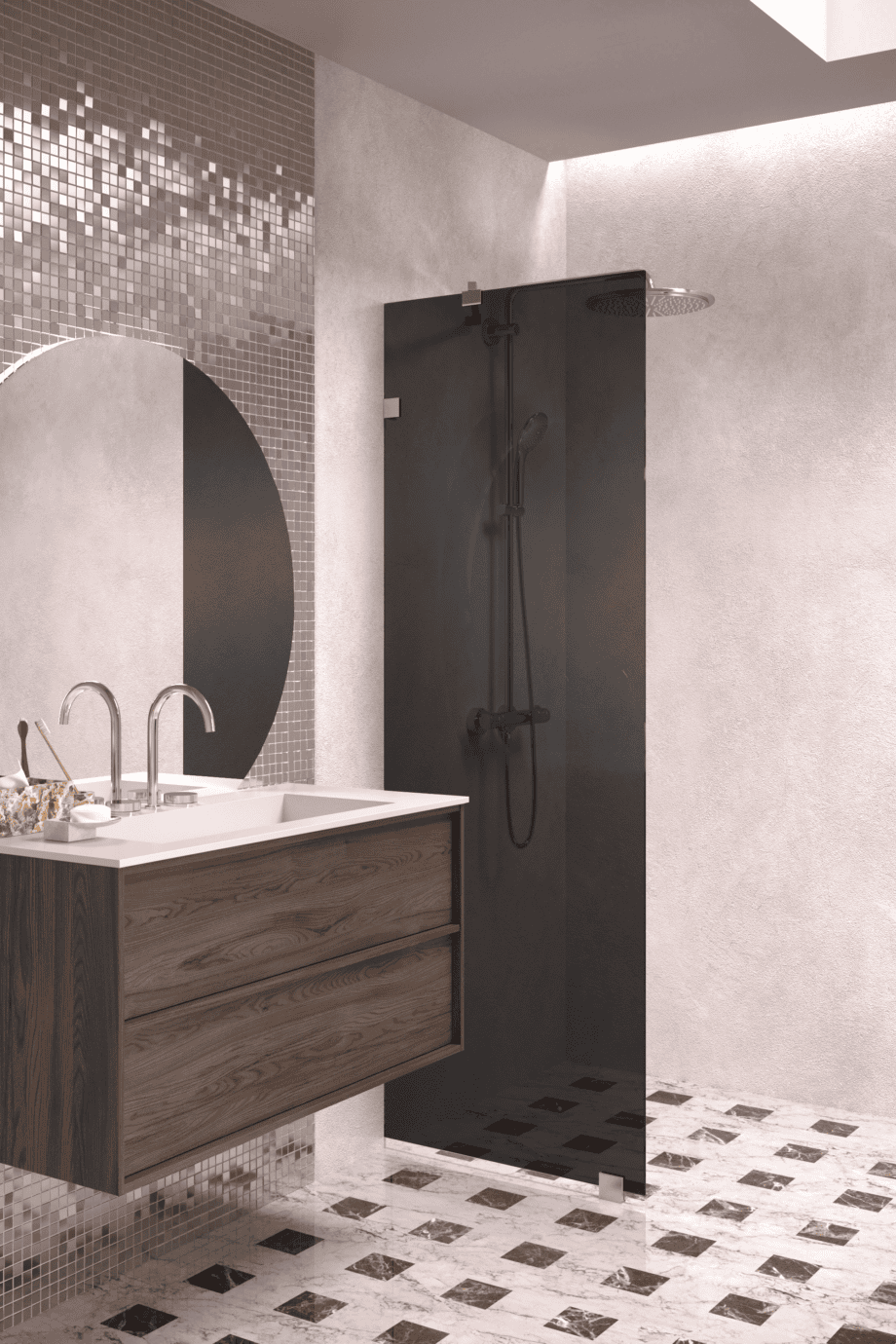 Fixed shower screen Hietakari Vetro 511, brushed fittings, black glass