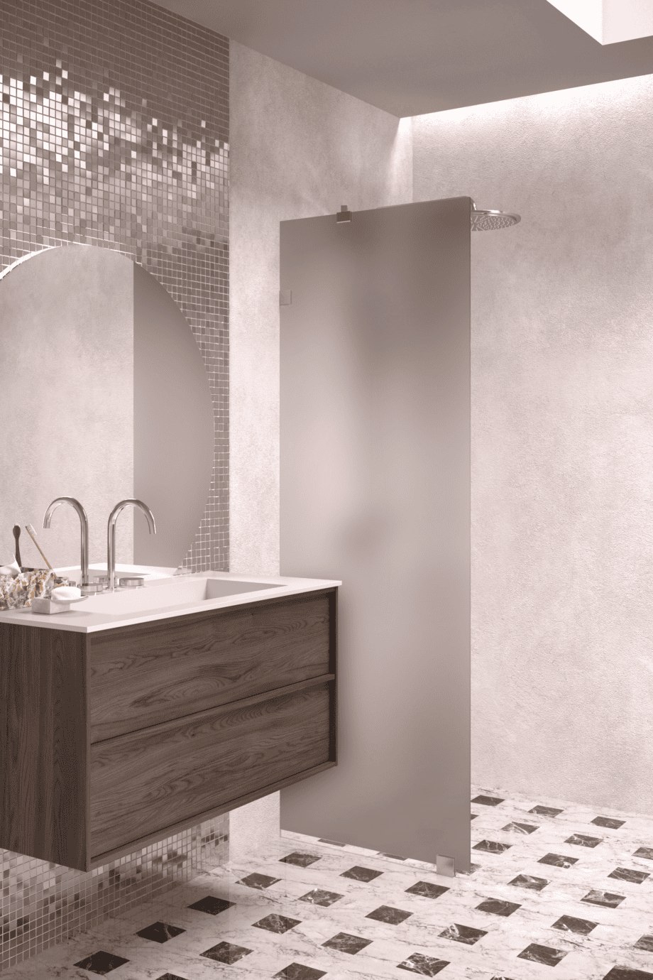 Fixed shower screen Hietakari Vetro 511, brushed fittings, brown satin glass