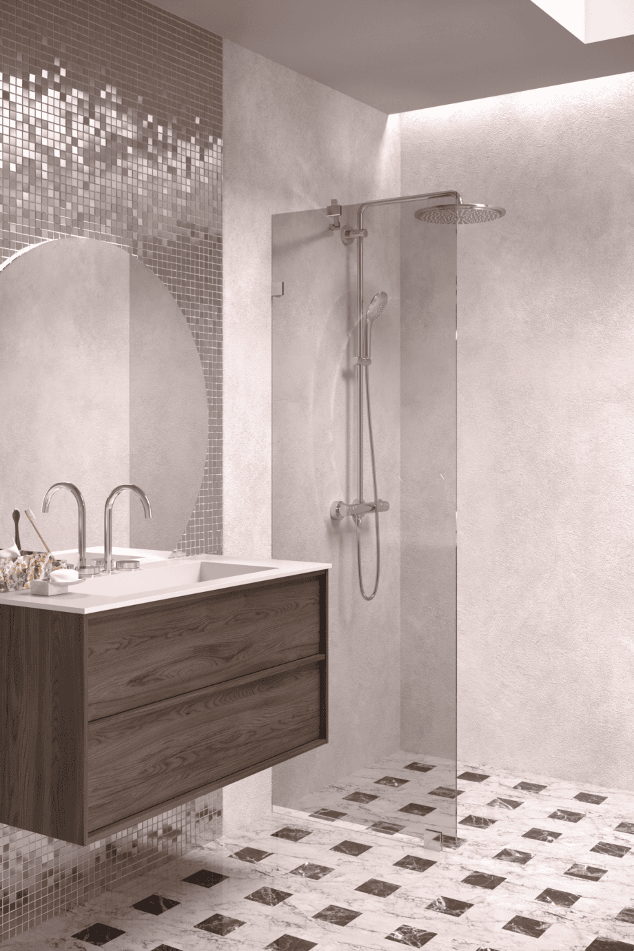 Fixed shower screen Hietakari Vetro 511, chrome fittings, grey tinted glass
