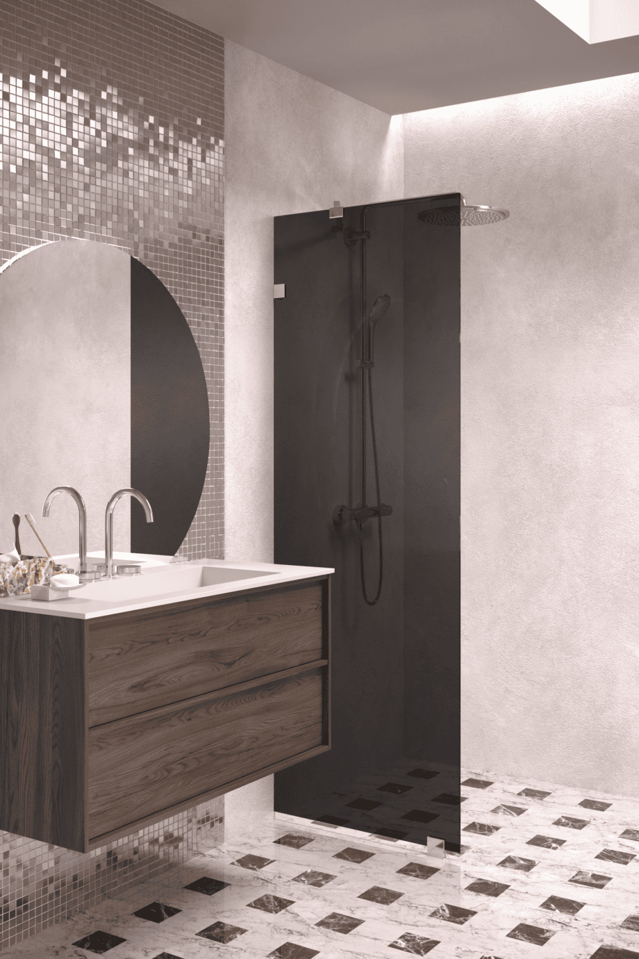 Fixed shower screen Hietakari Vetro 511, chrome fittings, black glass