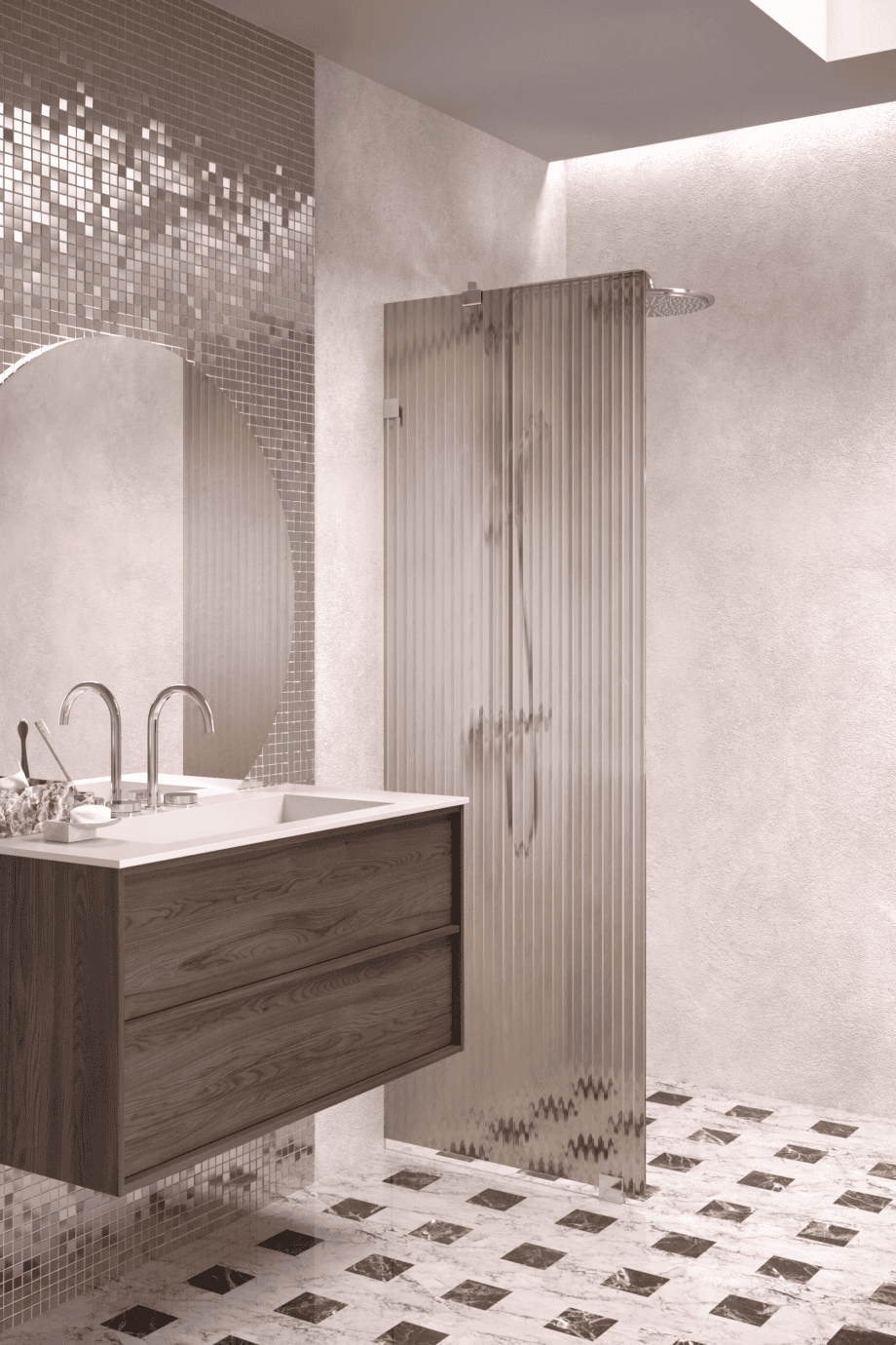 Fixed shower screen Hietakari Vetro 511, chrome fittings, brown reeded glass