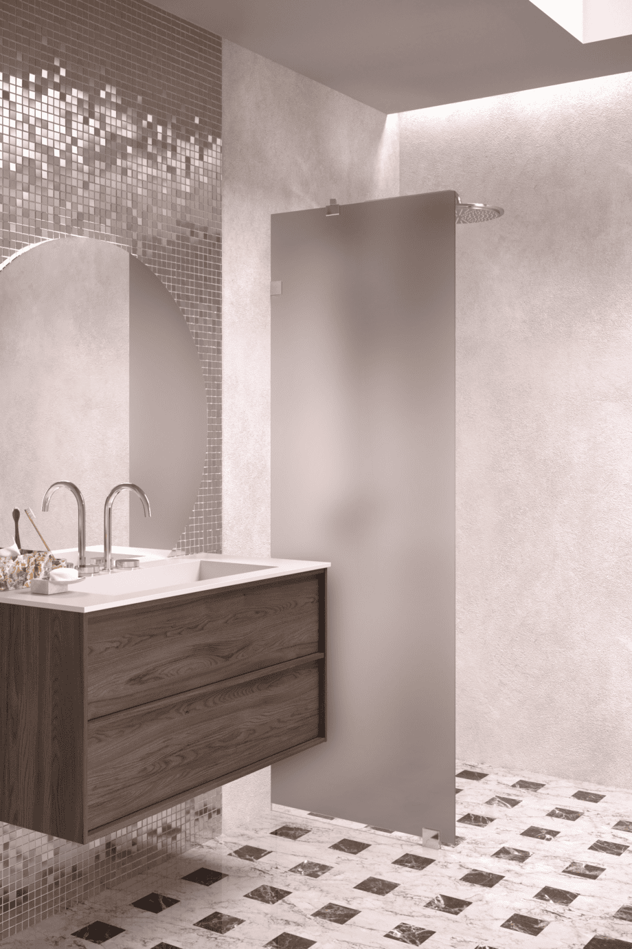 Fixed shower screen Hietakari Vetro 511, chrome fittings, brown satin glass