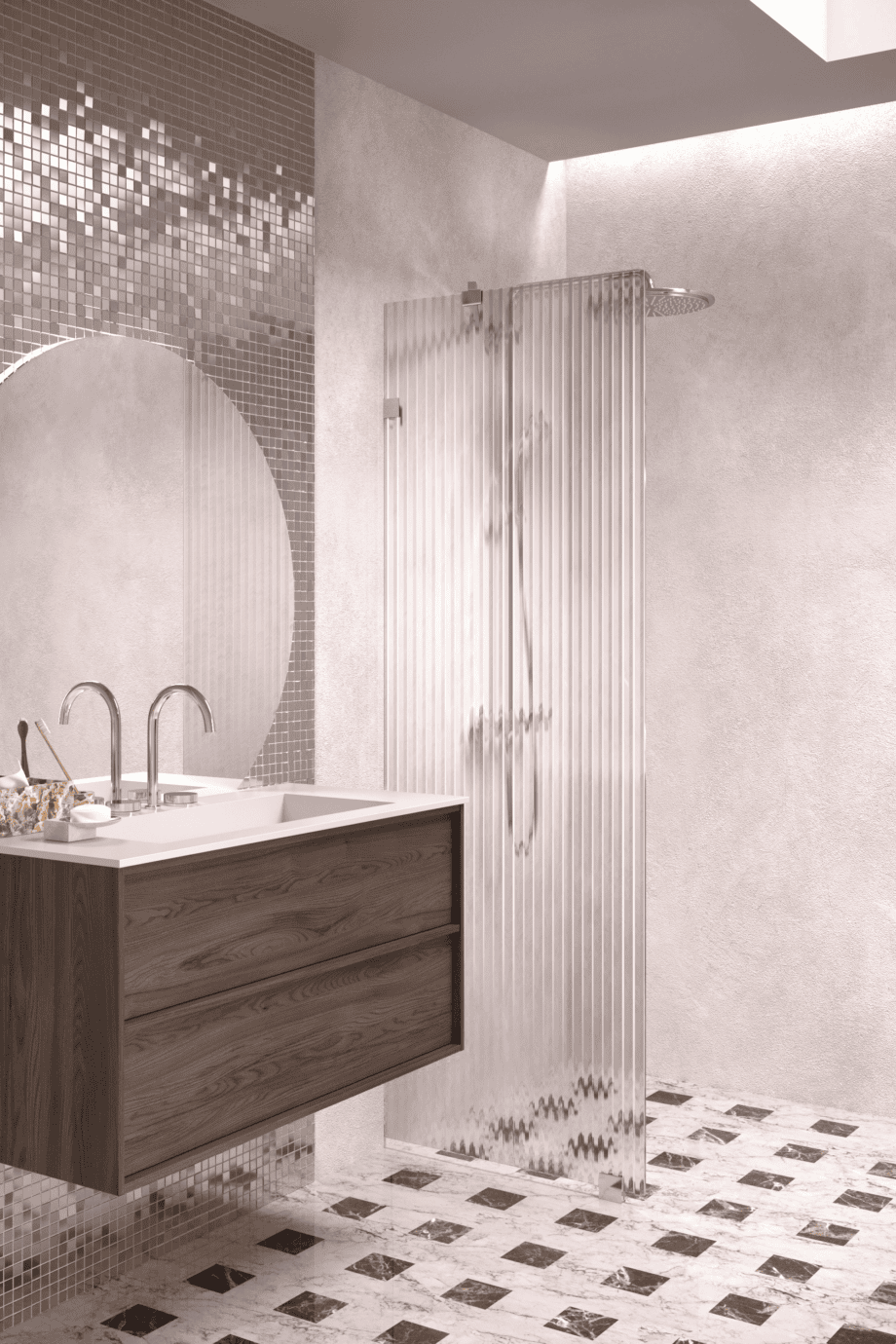 Fixed shower screen Hietakari Vetro 511, chrome fittings, reeded glass