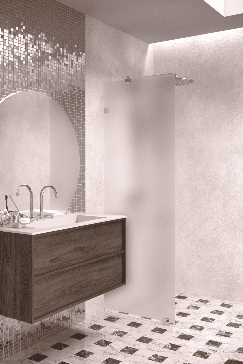 Fixed shower screen Hietakari Vetro 511, chrome fittings, super bright satin glass