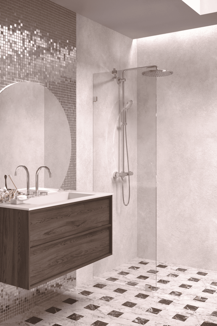 Fixed shower screen Hietakari Vetro 511, brass fittings, clear glass