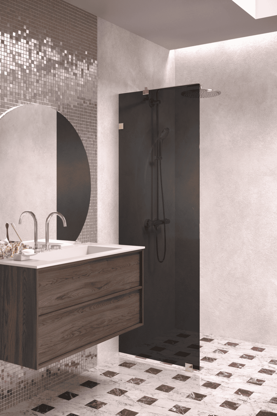 Fixed shower screen Hietakari Vetro 511, brass fittings, black glass