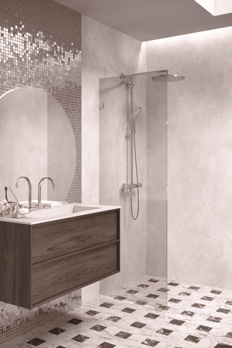 Fixed shower screen Hietakari Vetro 511, brass fittings, bronze tinted glass
