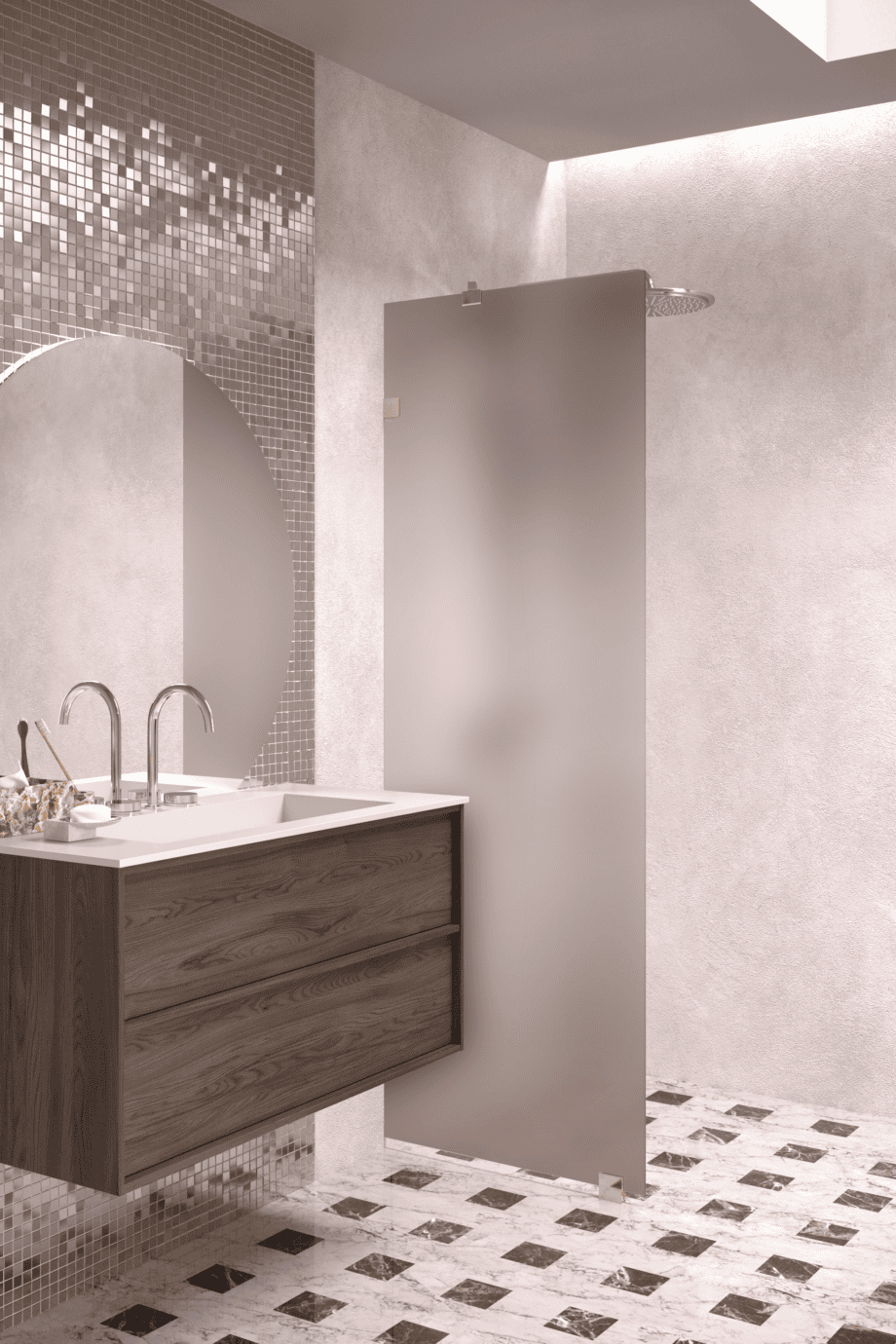 Fixed shower screen Hietakari Vetro 511, brass fittings, brown satin glass