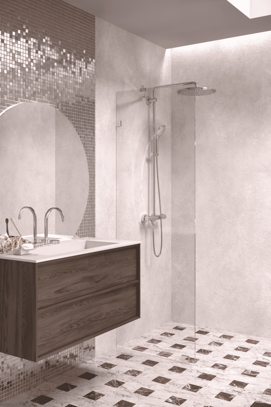 Fixed shower screen Hietakari Vetro 511, brass fittings, super bright glass