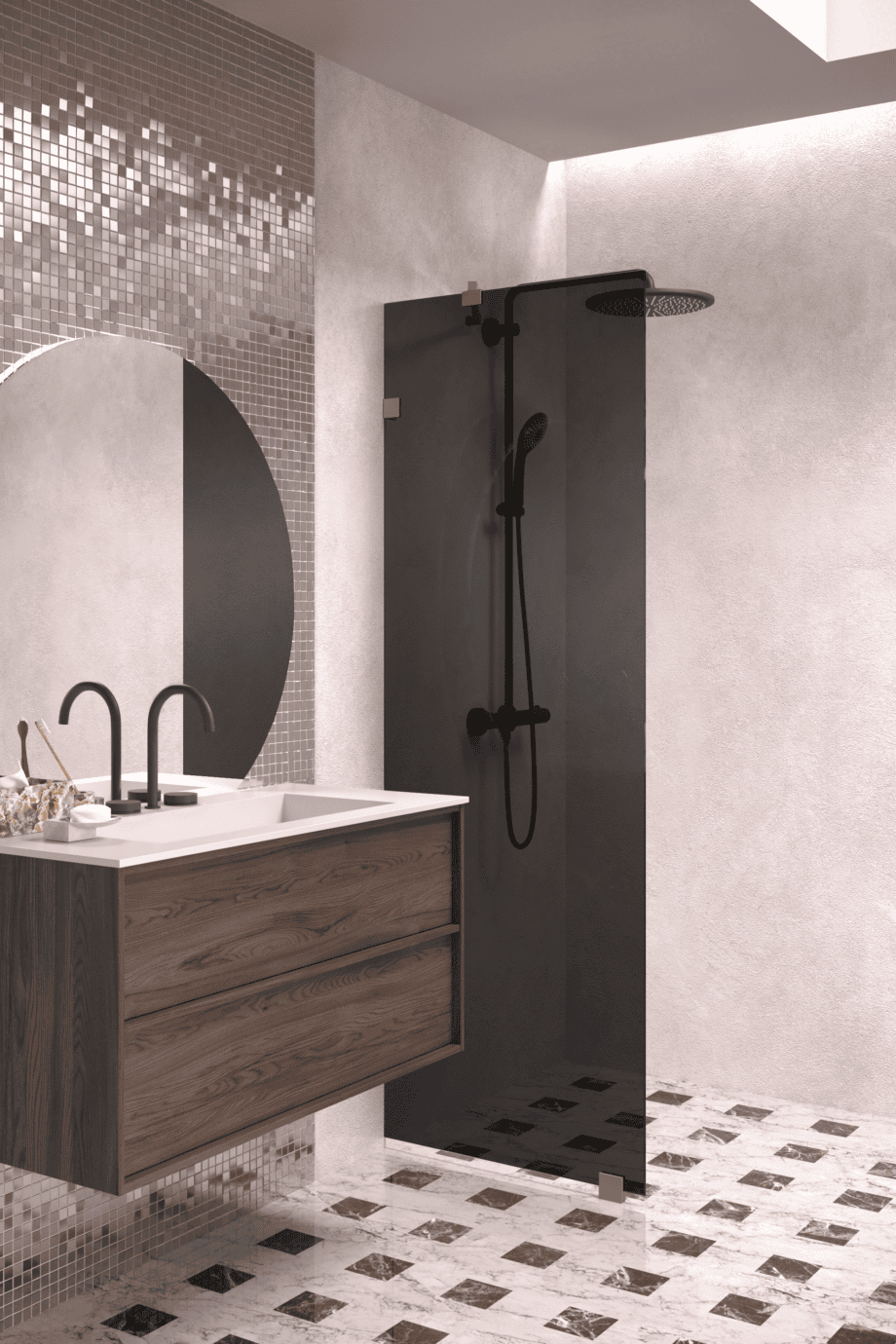 Fixed shower screen Hietakari Vetro 511, Mocha fittings, black glass