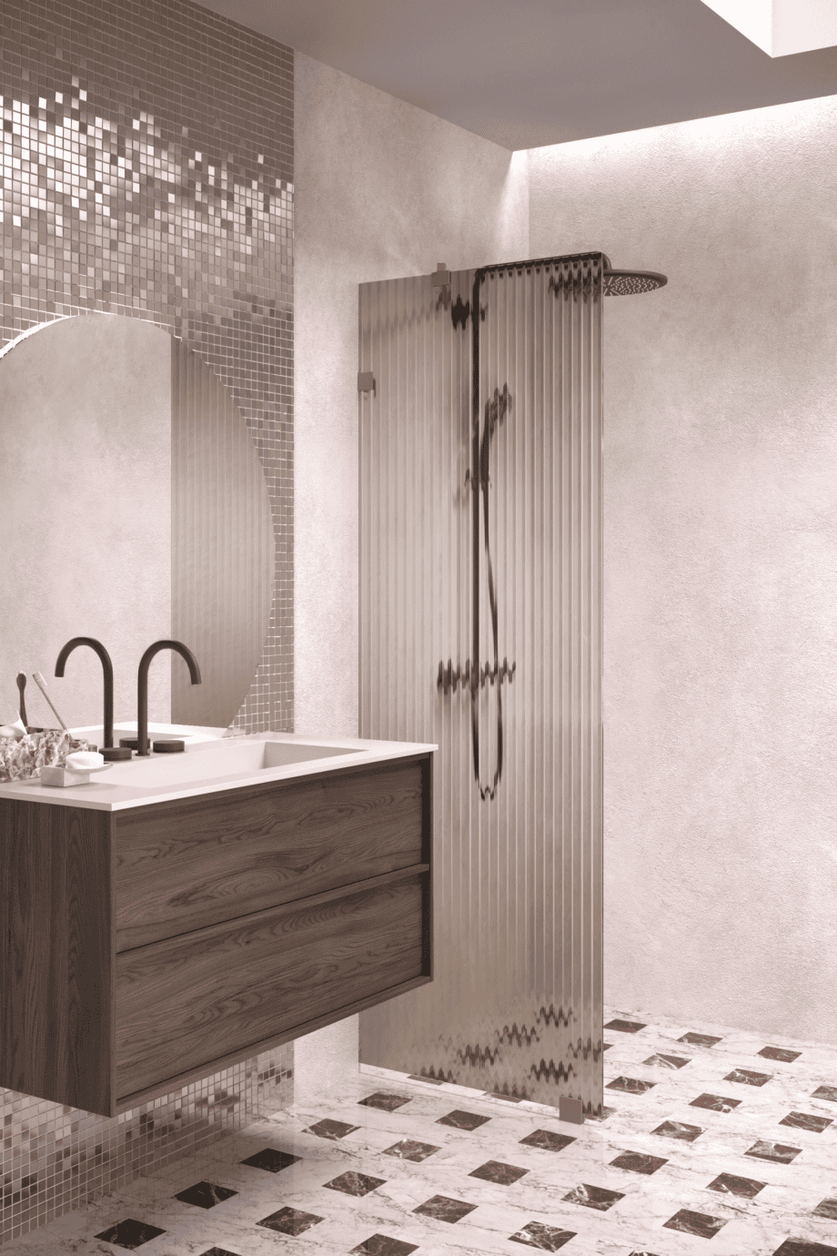 Fixed shower screen Hietakari Vetro 511, Mocha fittings, brown reeded glass