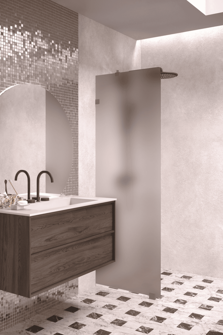 Fixed shower screen Hietakari Vetro 511, Mocha fittings, brown satin glass