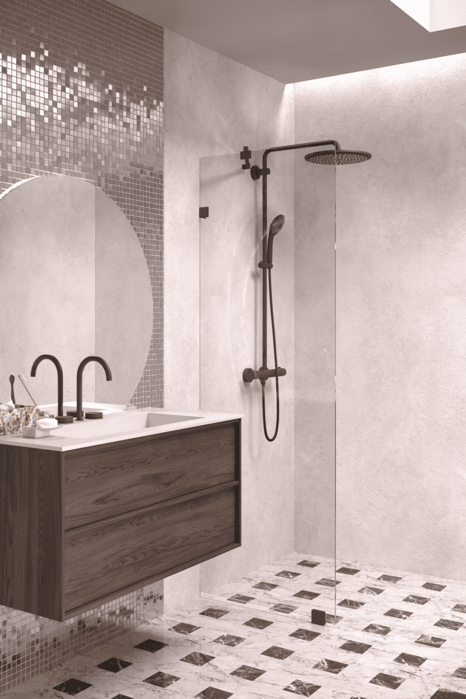 Fixed shower screen Hietakari Vetro 511, black fittings, clear glass