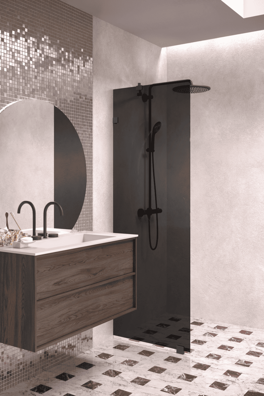 Fixed shower screen Hietakari Vetro 511, black fittings, black glass