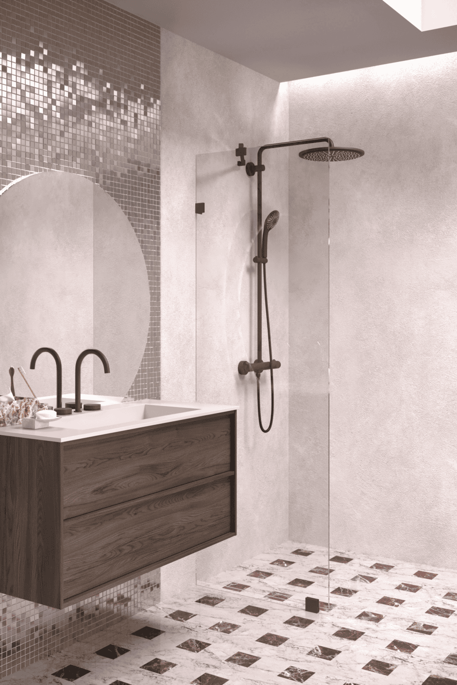 Fixed shower screen Hietakari Vetro 511, black fittings, super bright glass