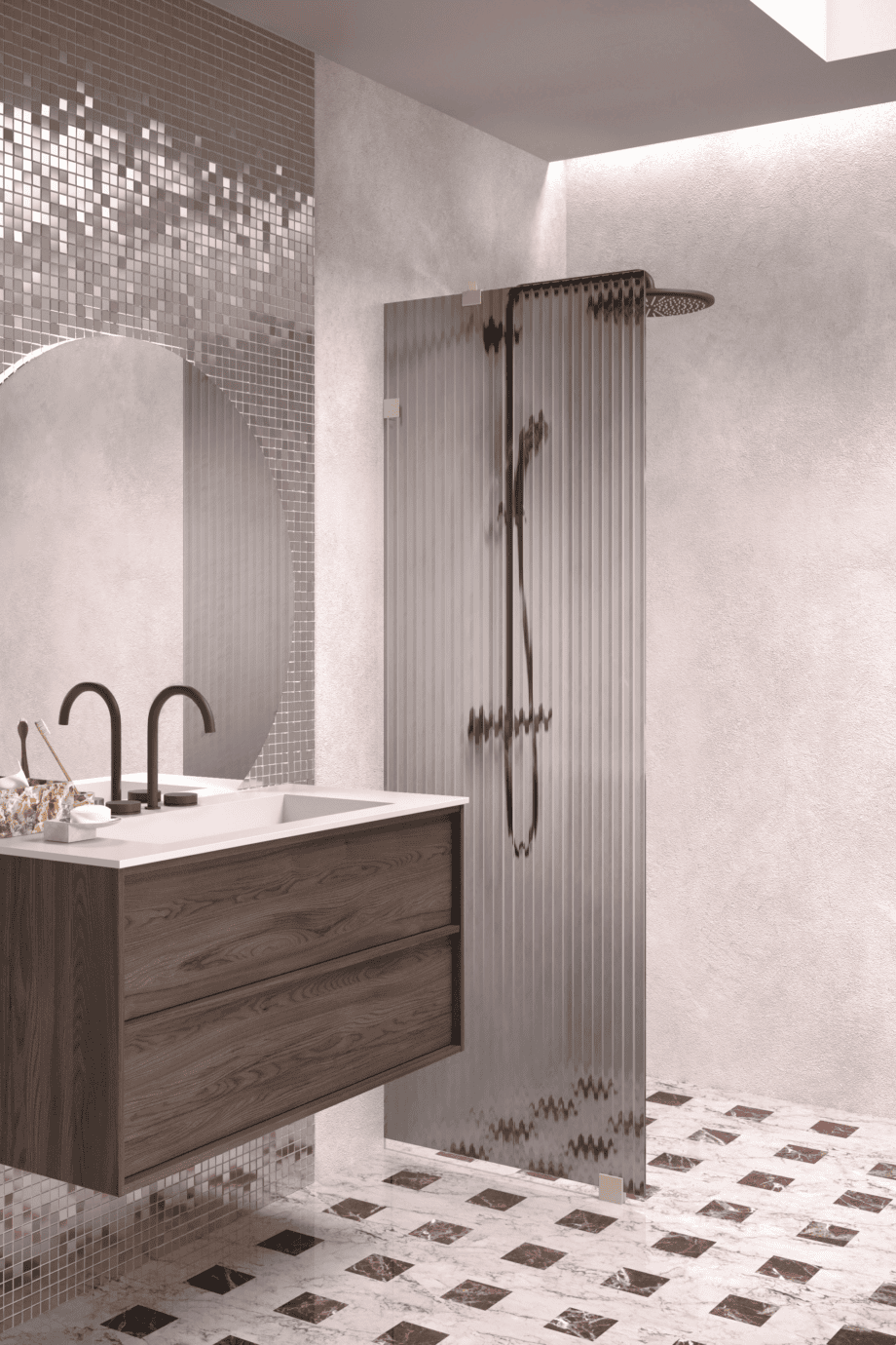Fixed shower screen Hietakari Vetro 511, Sand fittings, grey reeded glass