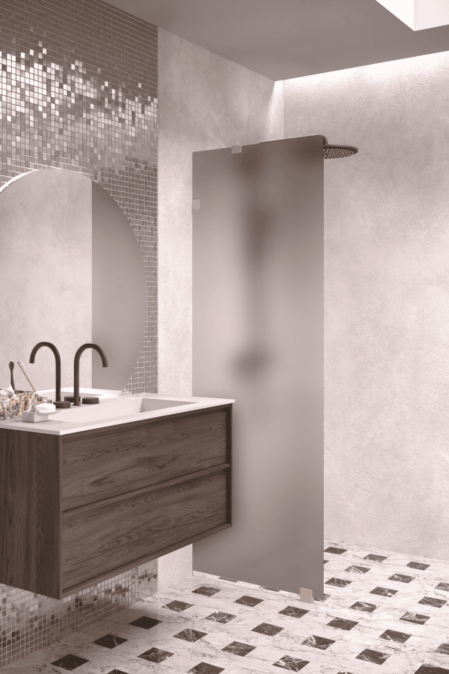 Fixed shower screen Hietakari Vetro 511, Sand fittings, grey satin glass