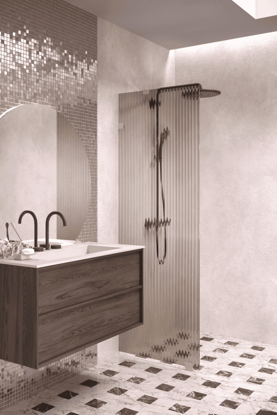 Fixed shower screen Hietakari Vetro 511, Sand fittings, brown reeded glass