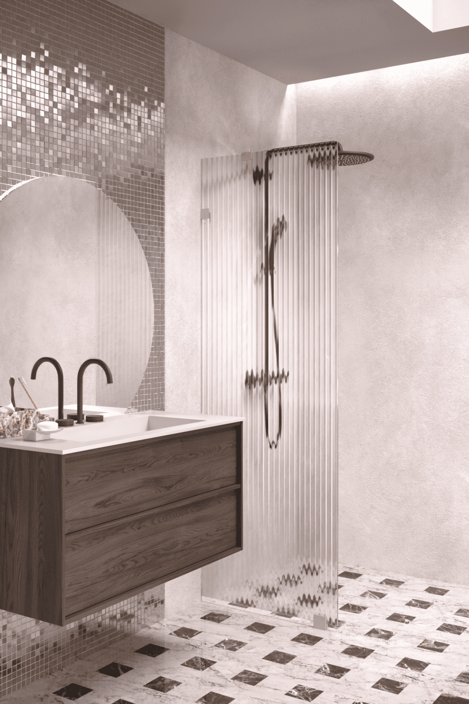 Fixed shower screen Hietakari Vetro 511, Sand fittings, reeded glass