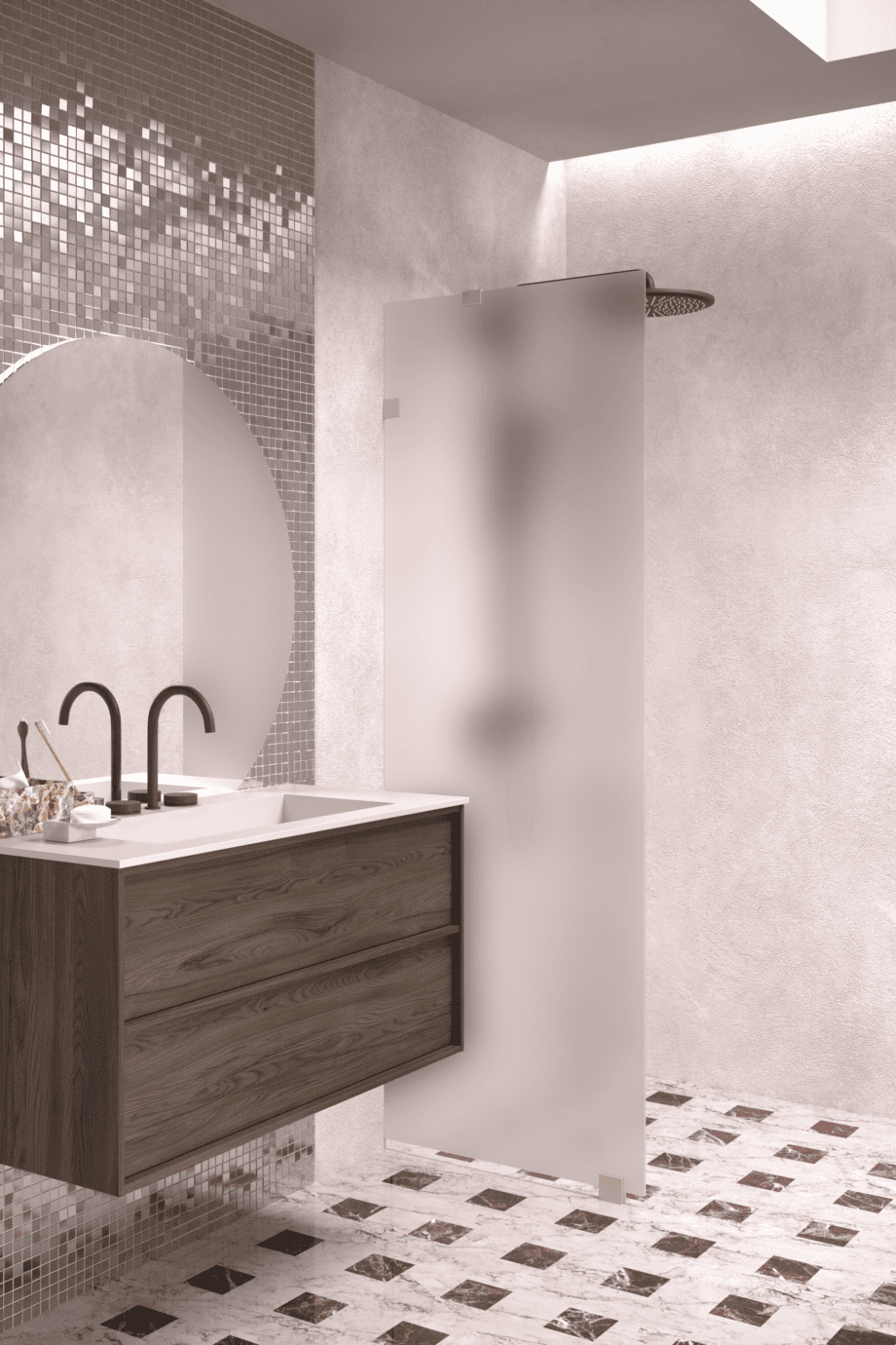 Fixed shower screen Hietakari Vetro 511, Sand fittings, satin frosted glass