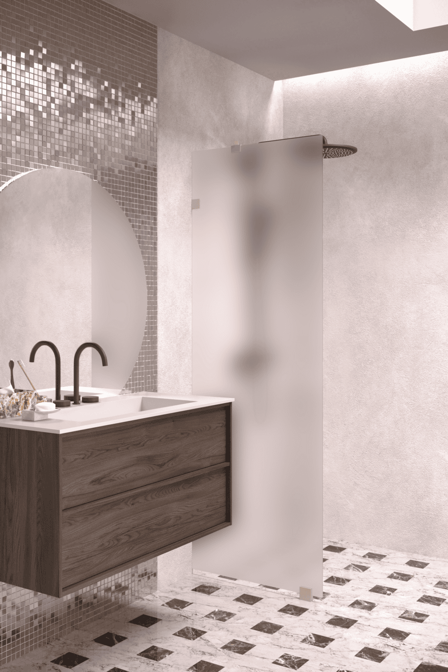 Fixed shower screen Hietakari Vetro 511, Sand fittings, super bright satin glass