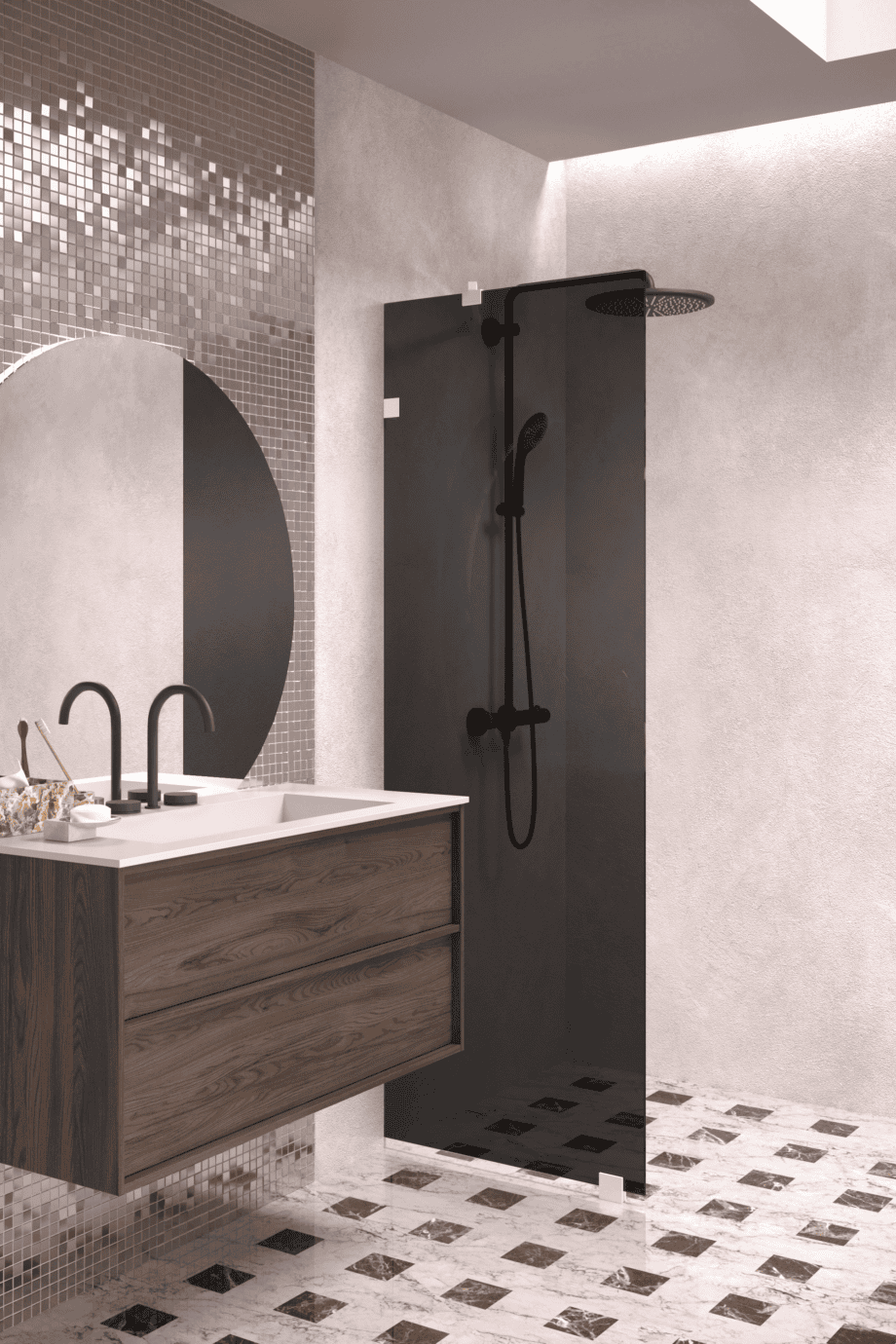 Fixed shower screen Hietakari Vetro 511, white fittings, black glass