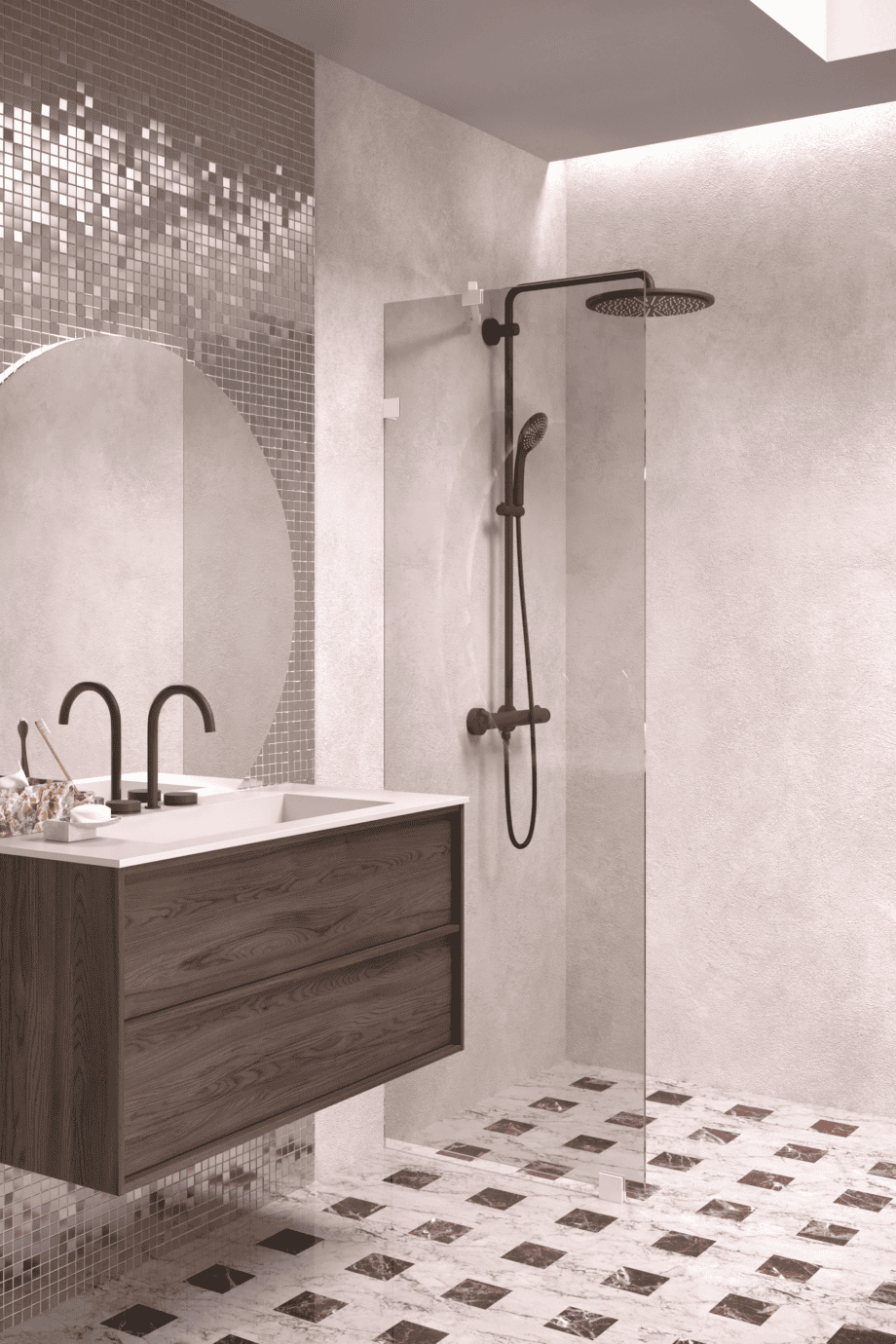 Fixed shower screen Hietakari Vetro 511, white fittings, bronze tinted glass