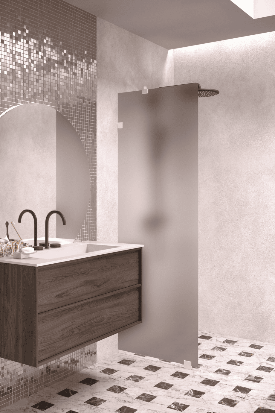 Fixed shower screen Hietakari Vetro 511, white fittings, brown satin glass