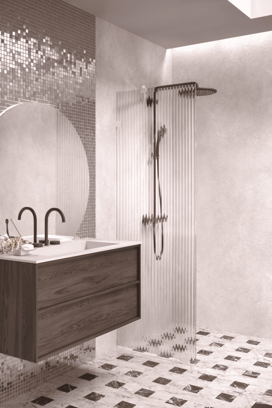 Fixed shower screen Hietakari Vetro 511, white fittings, reeded glass