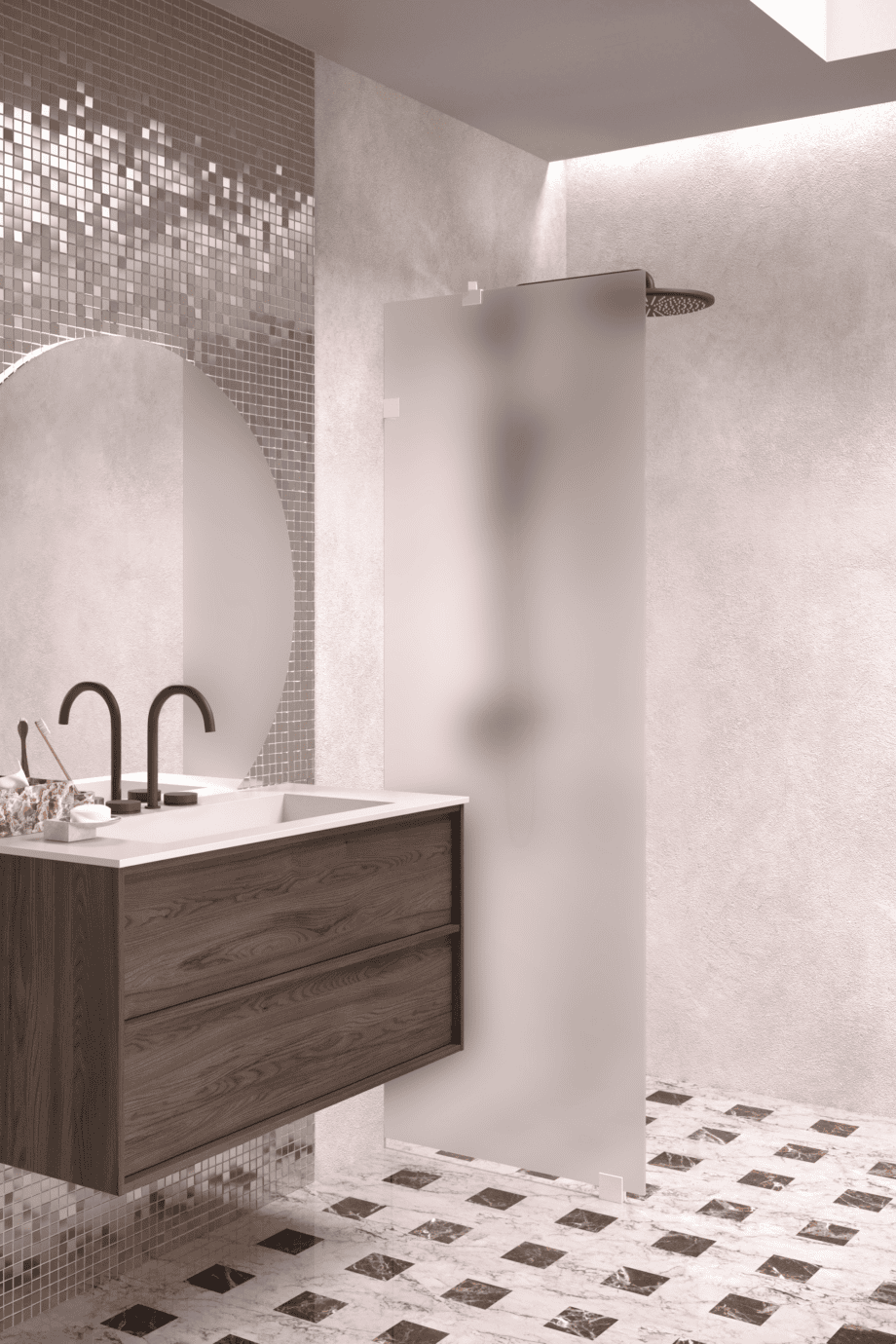 Fixed shower screen Hietakari Vetro 511, white fittings, satin frosted glass