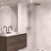 Fixed shower screen Hietakari Vetro 511, white fittings, super bright satin glass